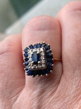 Vintage 14k gold sapphire & diamond ring (size 7) w. appraisal